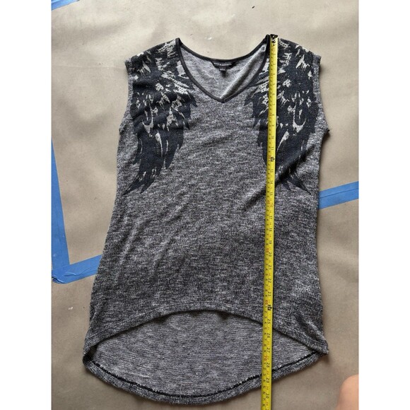 Rock & Republic Studded Angel Wings Y2K Sweater Tank Silver Metallic Knit Hi Low - Picture 6 of 7